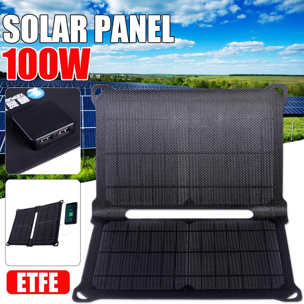 Outdoor Sunpower Foldable Solar Panels Portable Solar Charger 2 USB Port for Phone Traveling Camping Hiking Black 100W 5V
