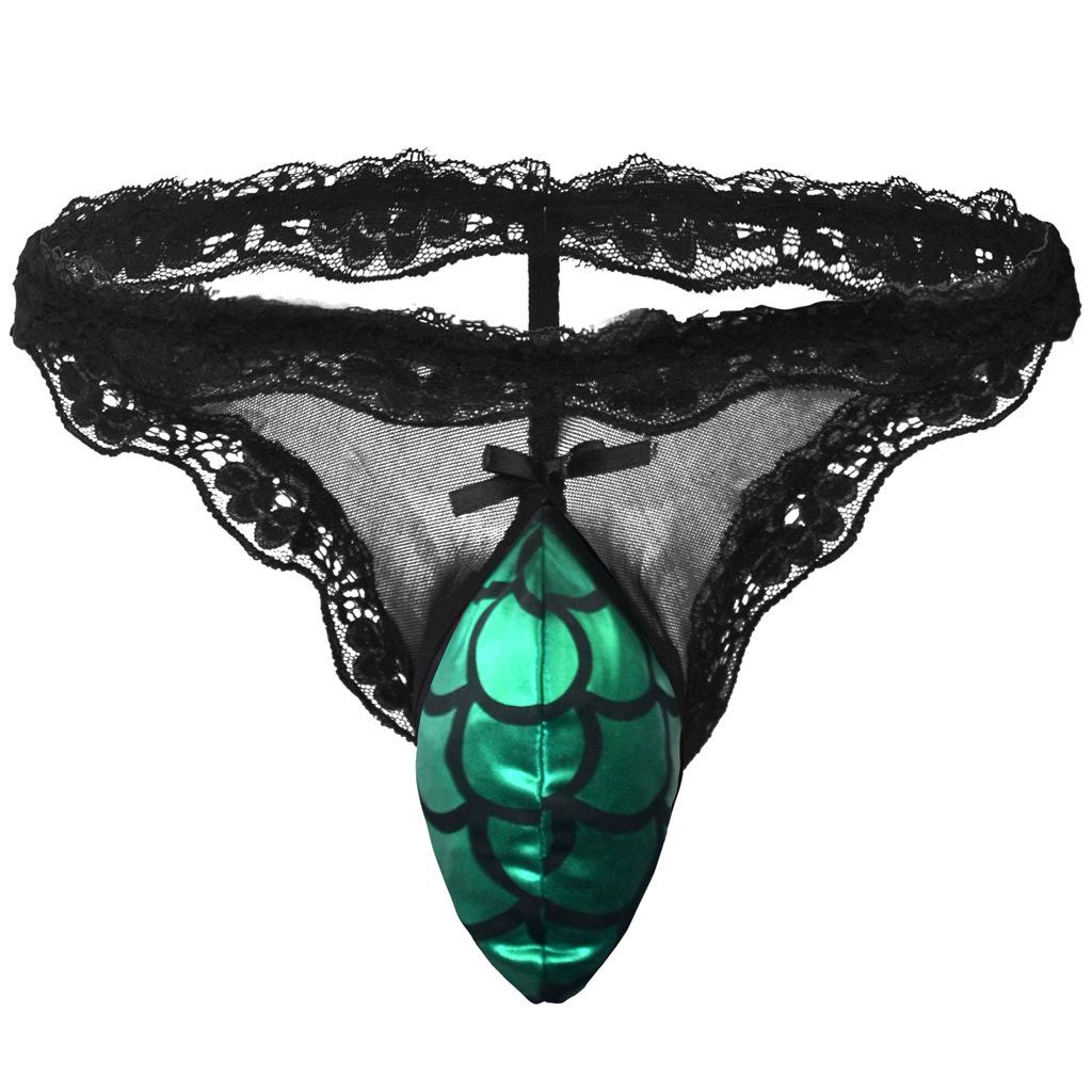 Sexy Sissy Pouch Panties For Mens Lingerie Lace Ruffle Satin Underwear Crossdress G-String T-Back Thong See Through Bikini Brief