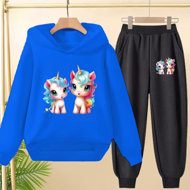 Cute Printed Hooded Sportswear Sets and Casual Sportswear Pants for Autumn and Winter Are Suitable for Boys and Girls Aged 3to12