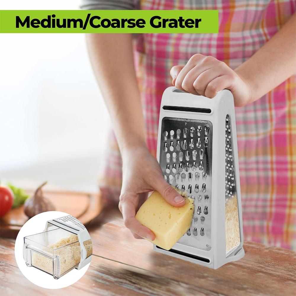 Cheese Grater with Container for Kitchen Vegetable Stainless Steel Grater with Handle Cheese Grater Box NonSlip Base Accessories