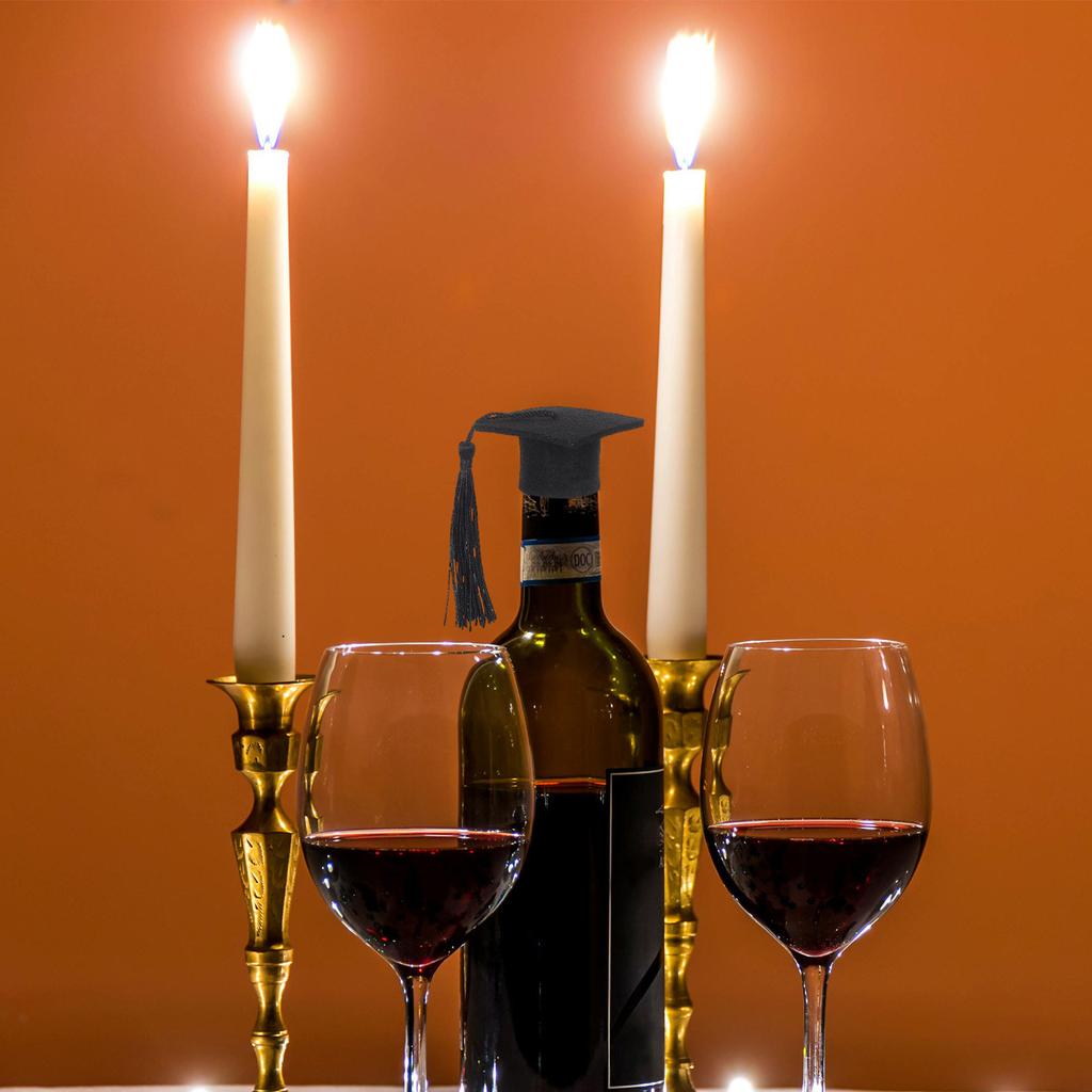 Fashion Creative Mini Doctorial Hat Tassel Cap Red Wine Bottle Decoration Christmas Holiday Table Decoration Mini Doctorial Hat