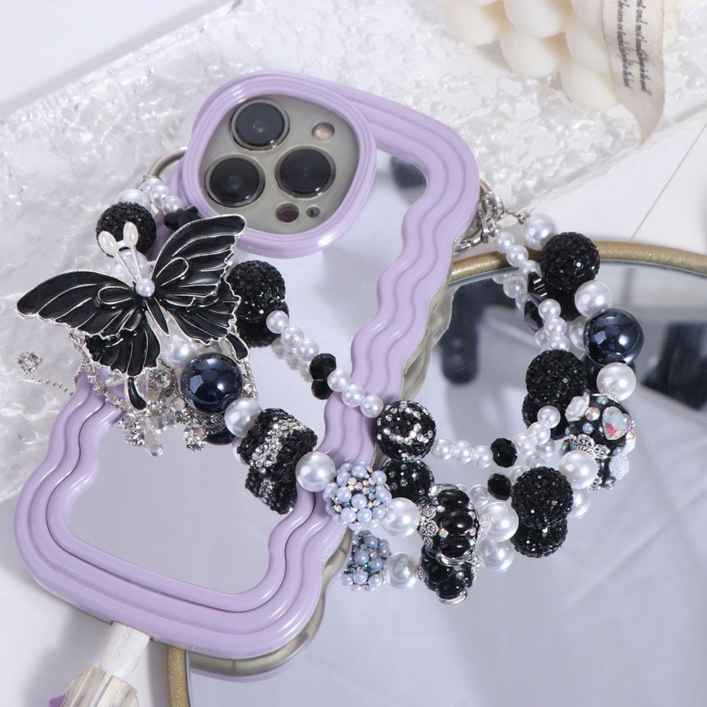 Glitter Rhinestone Phone Chain Pearl Beaded Cell Phone Lanyard Backpack Pendant