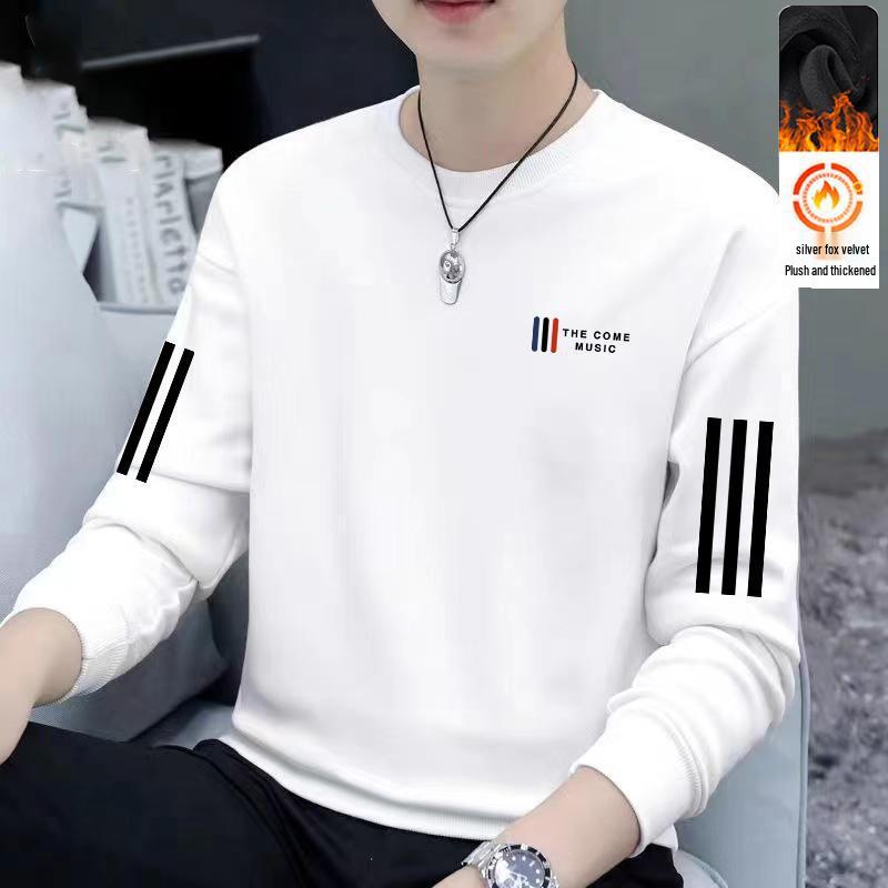 

Men s Plus Size Trendy Loose Fit Fleece Hoodie - Autumn/Winter Round Neck Long Sleeve T-shirt L (suggested for 50-58 kg)