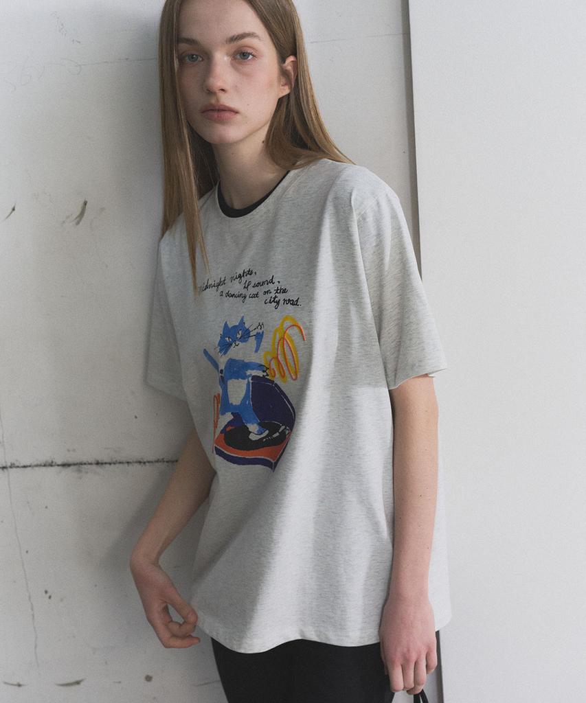 GENERALIDEA Dancing Cat Oversized Short Sleeve T-Shirt [Light Grey] / Gf2Lts519