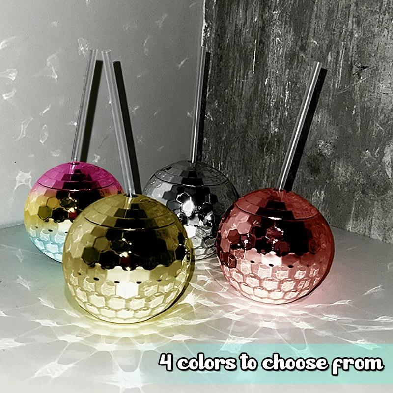 4/6pcs 600ml Disco Ball Cup with Straw Wedding Bridal Shower Bachelorette Party Decor Cocktail Drink Bottle Beach Pool Supplies