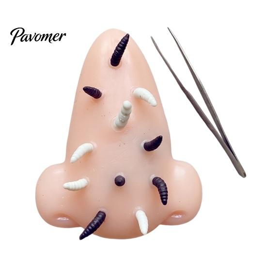 Stress Relieving Tools Nose Pimple Popping Toy with Tweezers And Worm, Funny Relief Prank Creative Novelty Items Game for Party, Flexible TPR