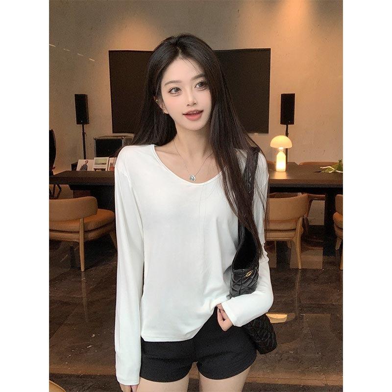 

Женская рубашка в французском стиле на раннюю осень с V-образным вырезом, свободного кроя, с длинным рукавом, белая Extra Large (XL) чёрный