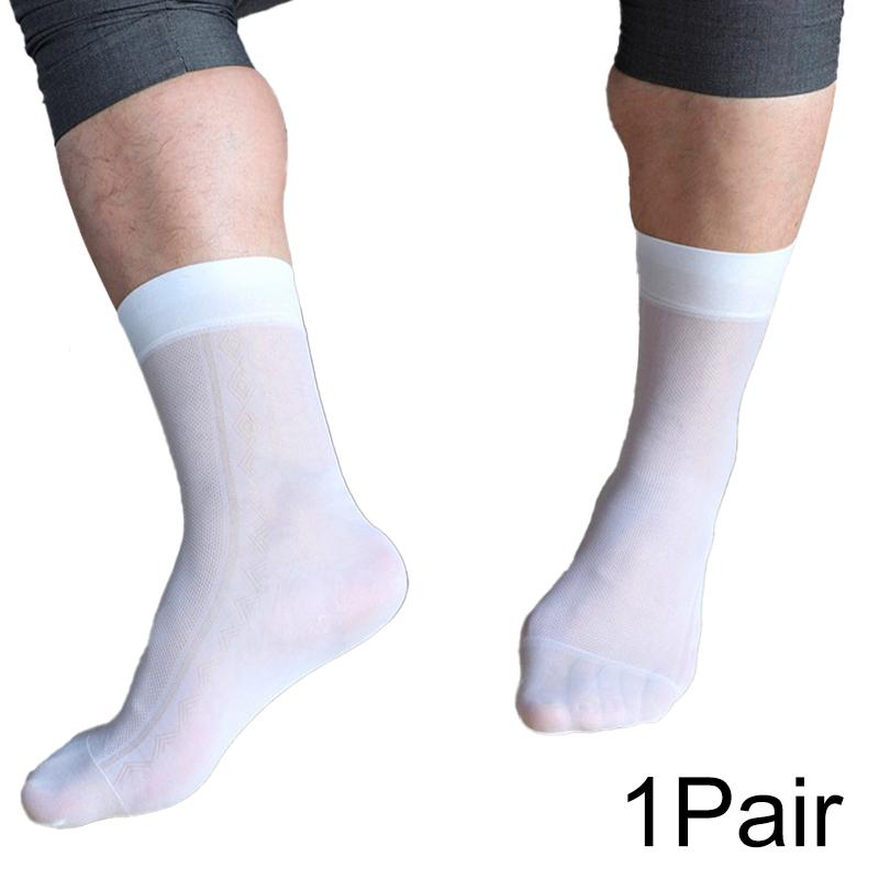 1Pair Solid Color Breathable Business Wear Stockings Sheer Silk Socks Ultra Thin Stylish Sexy Men's Dress Nylon