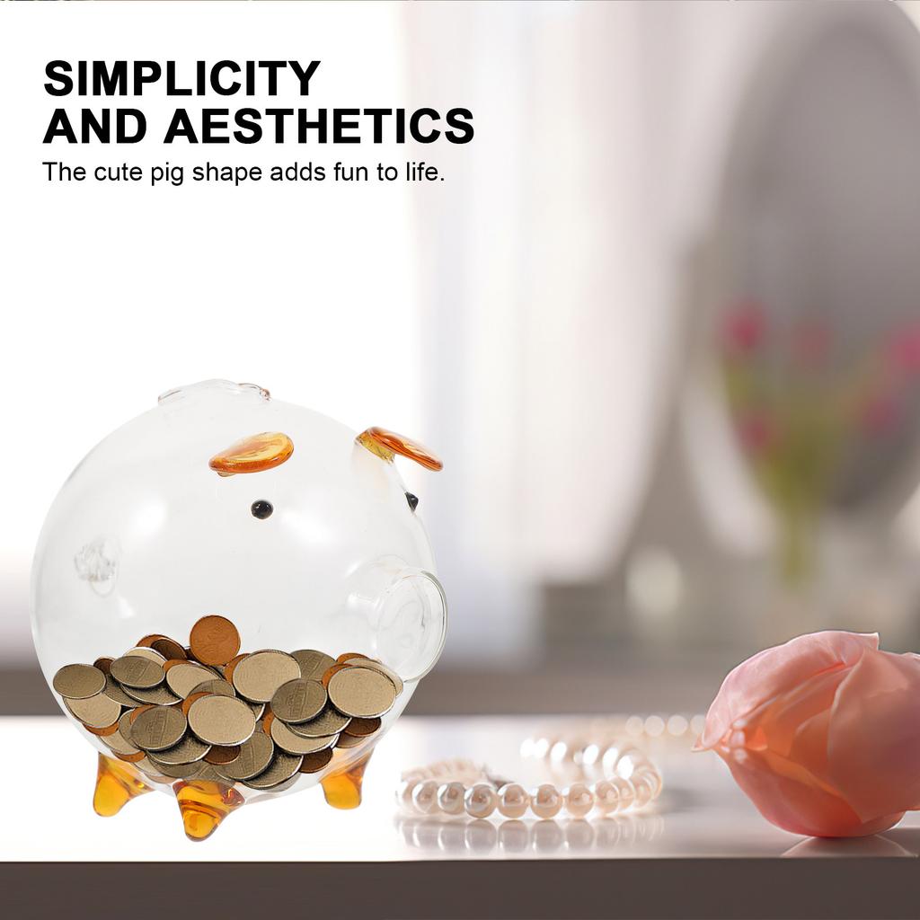 Glass Piggy Bank Clear Transparent Pig Shaped Money Pot for Birthday Gift Decorative Saving Jar Desktop Coin Box
