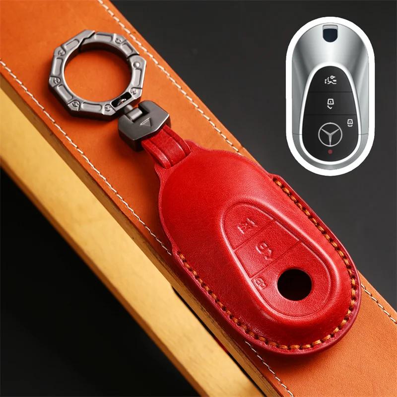 Leather Car Key Case Cover Shell For Mercedes Benz 2021 C /S Class W223 W206 S350L S400L S450L S500L Protector