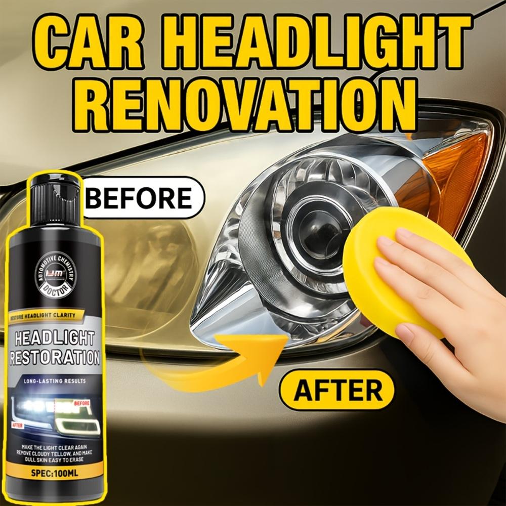 Professional Headlight Restorer – Removes Yellowing, Oxidation & Fogging – Abrasive Lens Polish for Brighter Headlights – Durabl