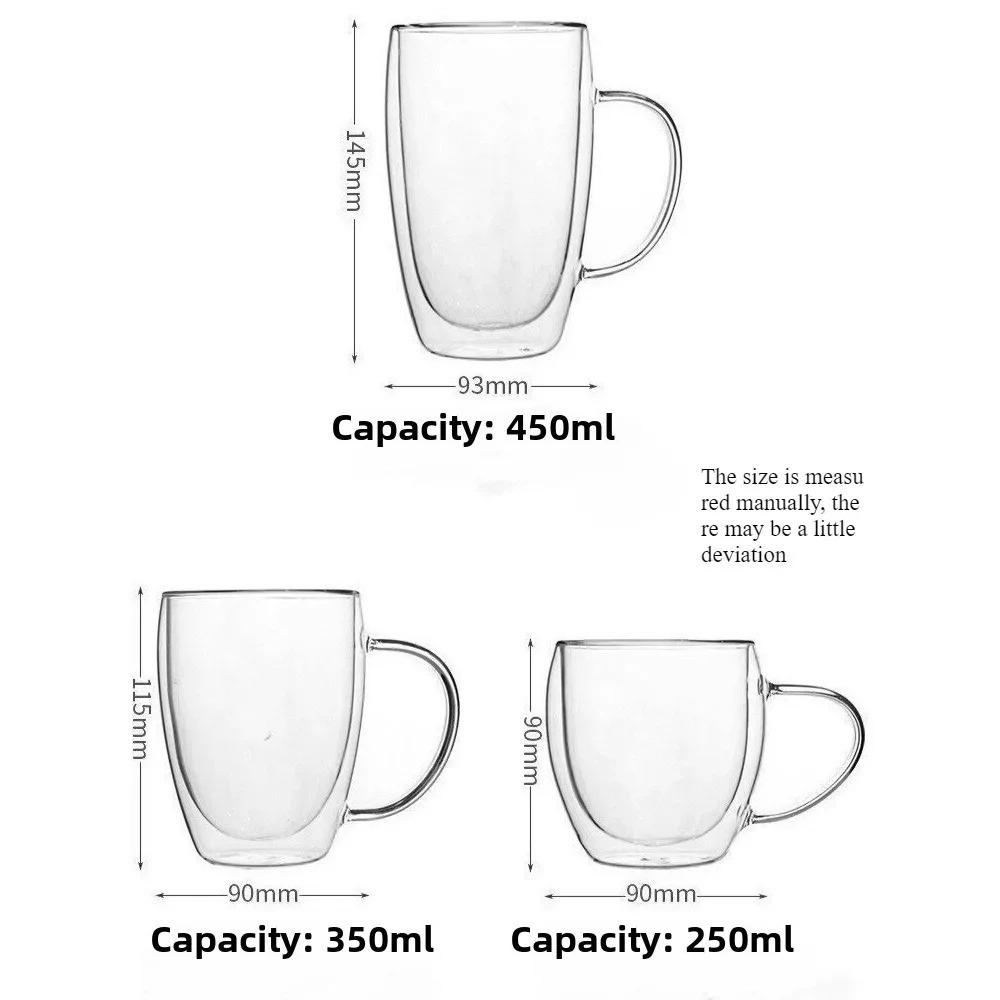 250/450ml Beste Dubbelwandige Glazen Drinkware Transparante Waterbeker met Handvat Geïsoleerde Koffiekop Geschikt voor Dranken Koffie Melk