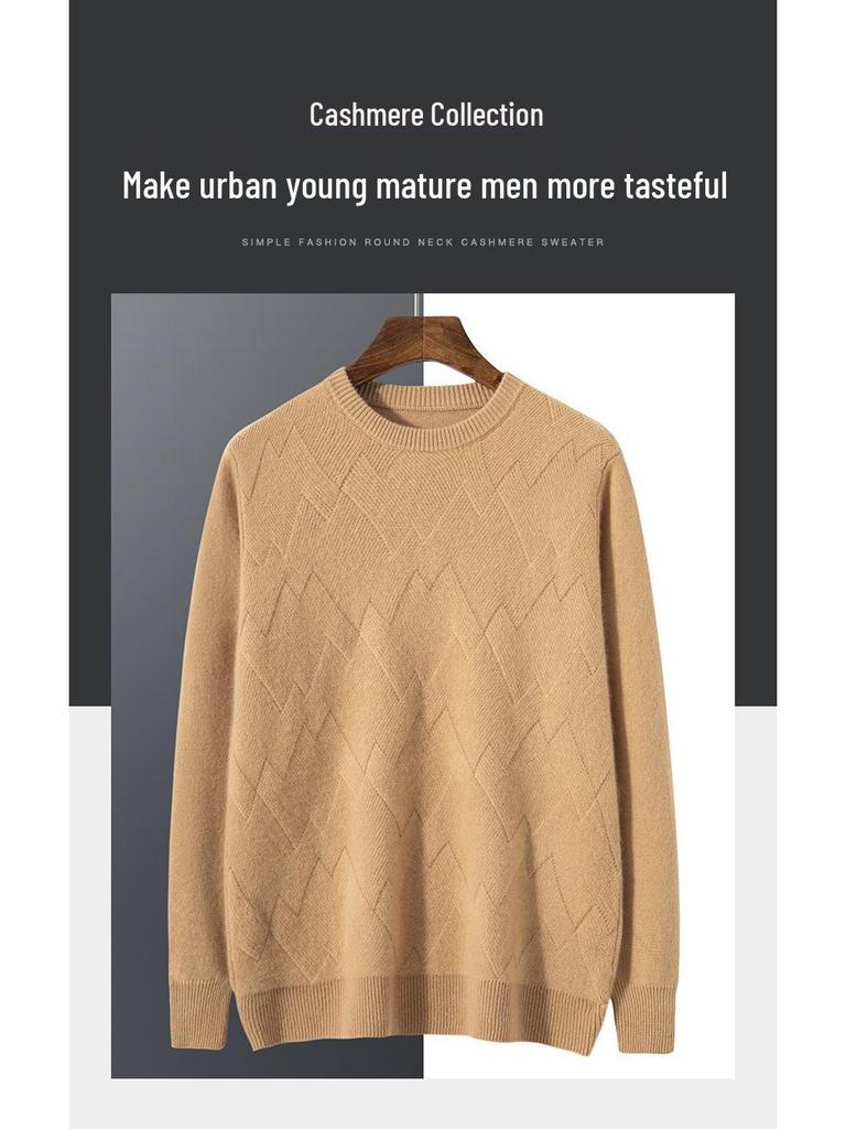 Men's Autumn/Winter Thickened Pure Cashmere Crew Neck Sweater - Business Casual Knit.