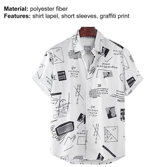 Beach Shirt Graffiti Print Short Sleeve Men Single-breasted Lapel Hawaiian Shirt Beachwear