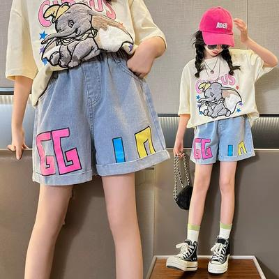 Summer Children Girls Denim Shorts Casual Loose Versatile Stylish Short Pant Thin Denim Letter Kids Shorts