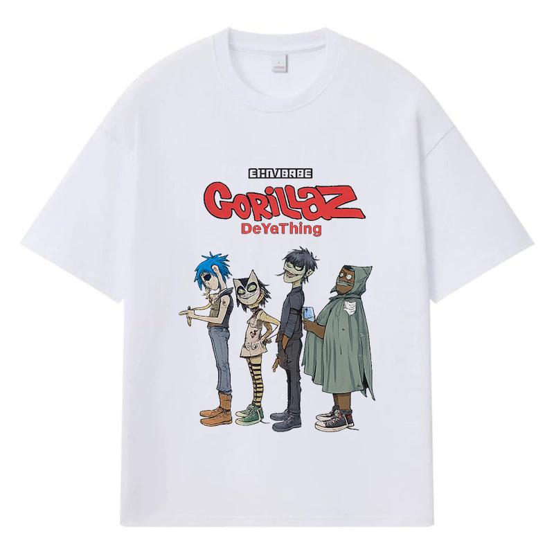 

2026 Gorillaz DeterThin Патерн Y2k Харадзюку Вуличний одяг 100% Бавовна Футболка Повсякденна Оверсайз Літня Чоловіча Футболка L білий