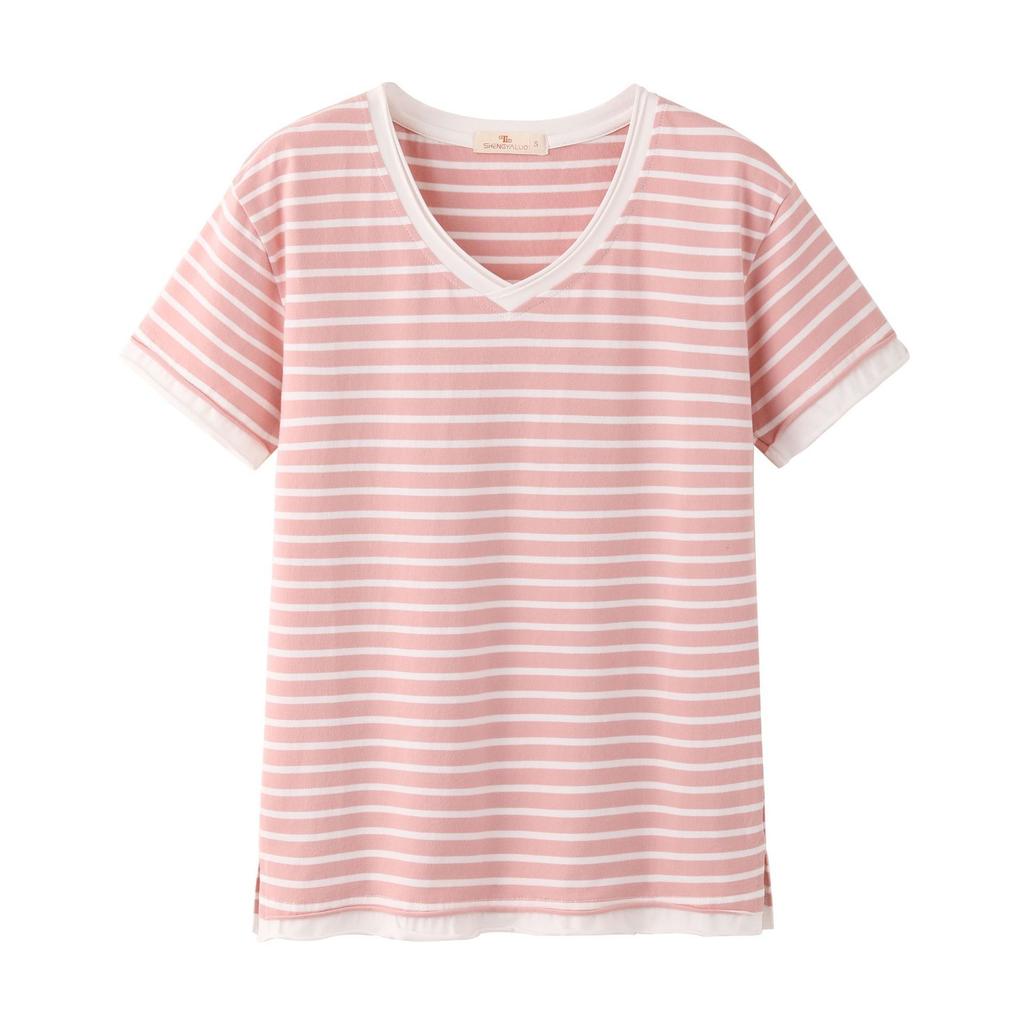 T-shirt a maniche corte a righe stile coreano da indossare sotto girocollo primavera da donna Ins moda donna top ampio taglia grande