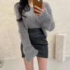 2025 Autumn Black PU Leather High-Waisted Bodycon Skirt for Petite Women