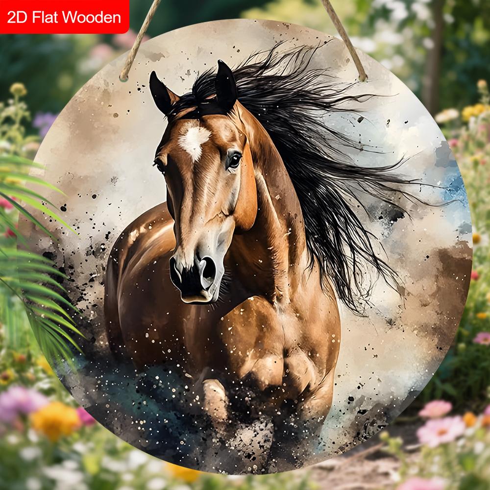 Unique Wooden Sign with Horse Pattern - Charming Round Sign for Front Door, Wall Hanging Decor - Ideal Gift for Friend & Family