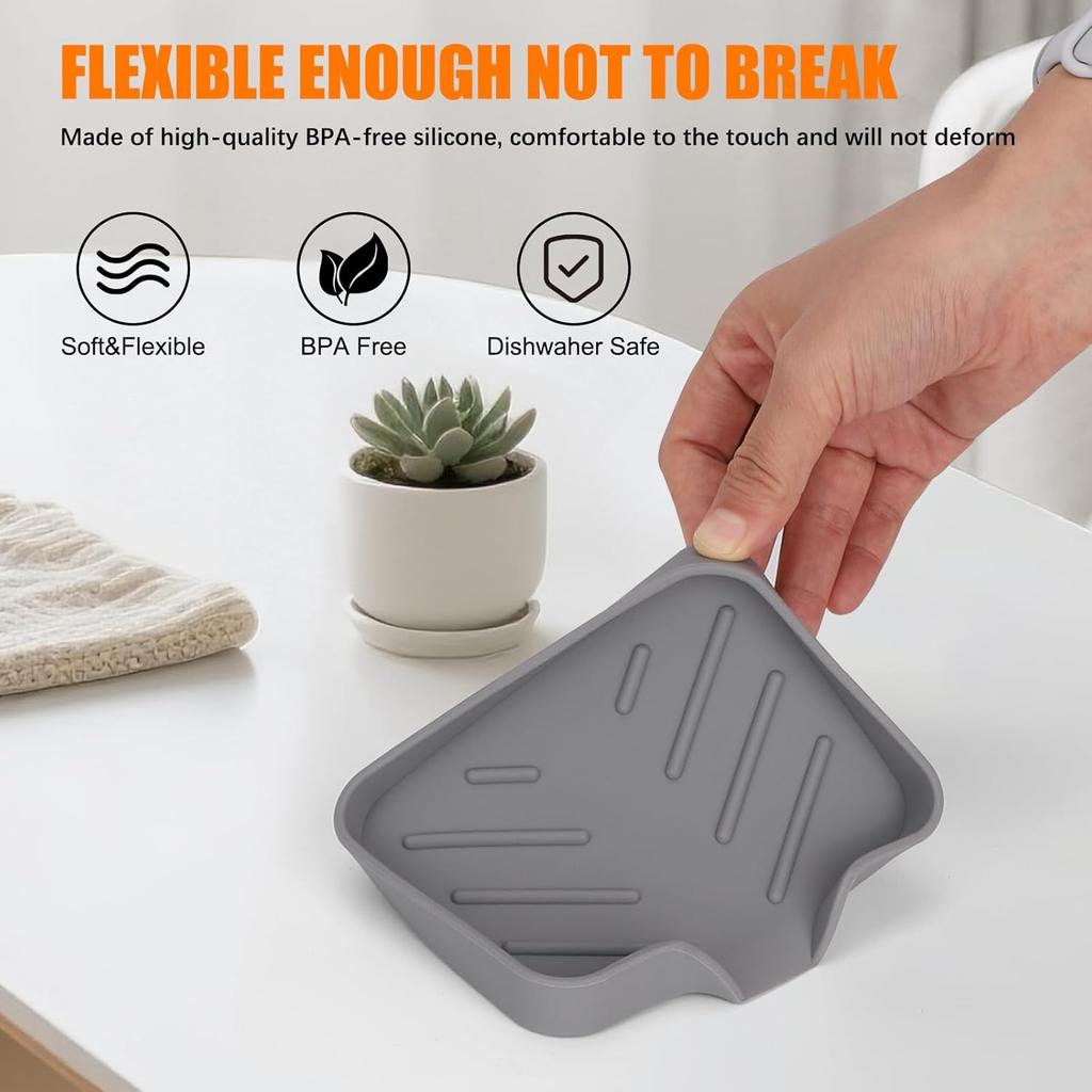 Silicone Soap Dish for Shower with Self Draining, 2 Pack Soap Holder for Bathroom, Silicone Sponge Holder for Kitchen Sink, Soap Tray for Dispenser,