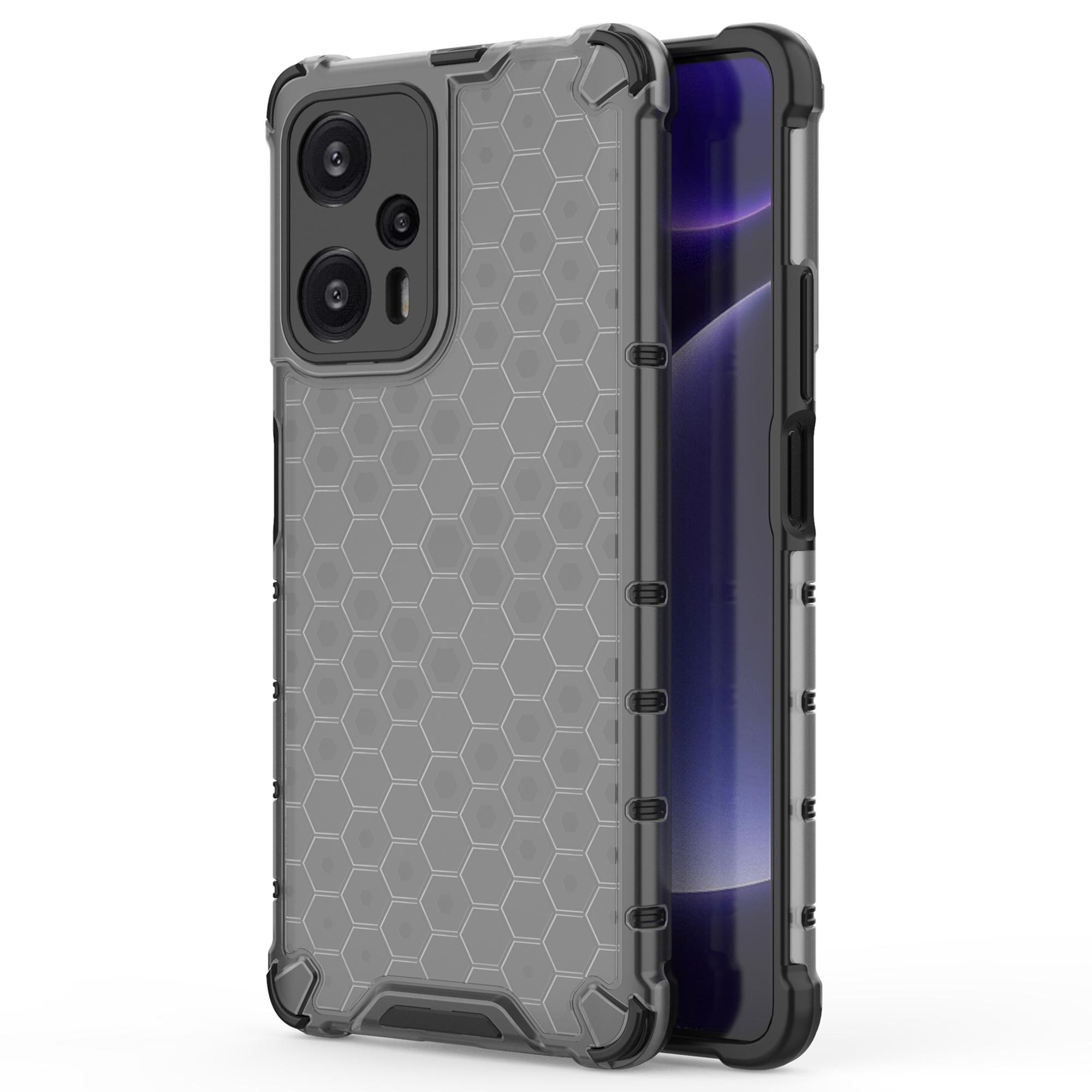 

For Xiaomi Redmi Note 12 Turbo/Poco F5 5G Honeycomb Texture Phone Case TPU+PC Anti-drop Smartphone Cover Black