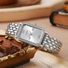 Fashion Set with Diamond Small Square Plate Women's Quartz Watch Bracelet Set of 2 for Holiday Anniversary Gifts