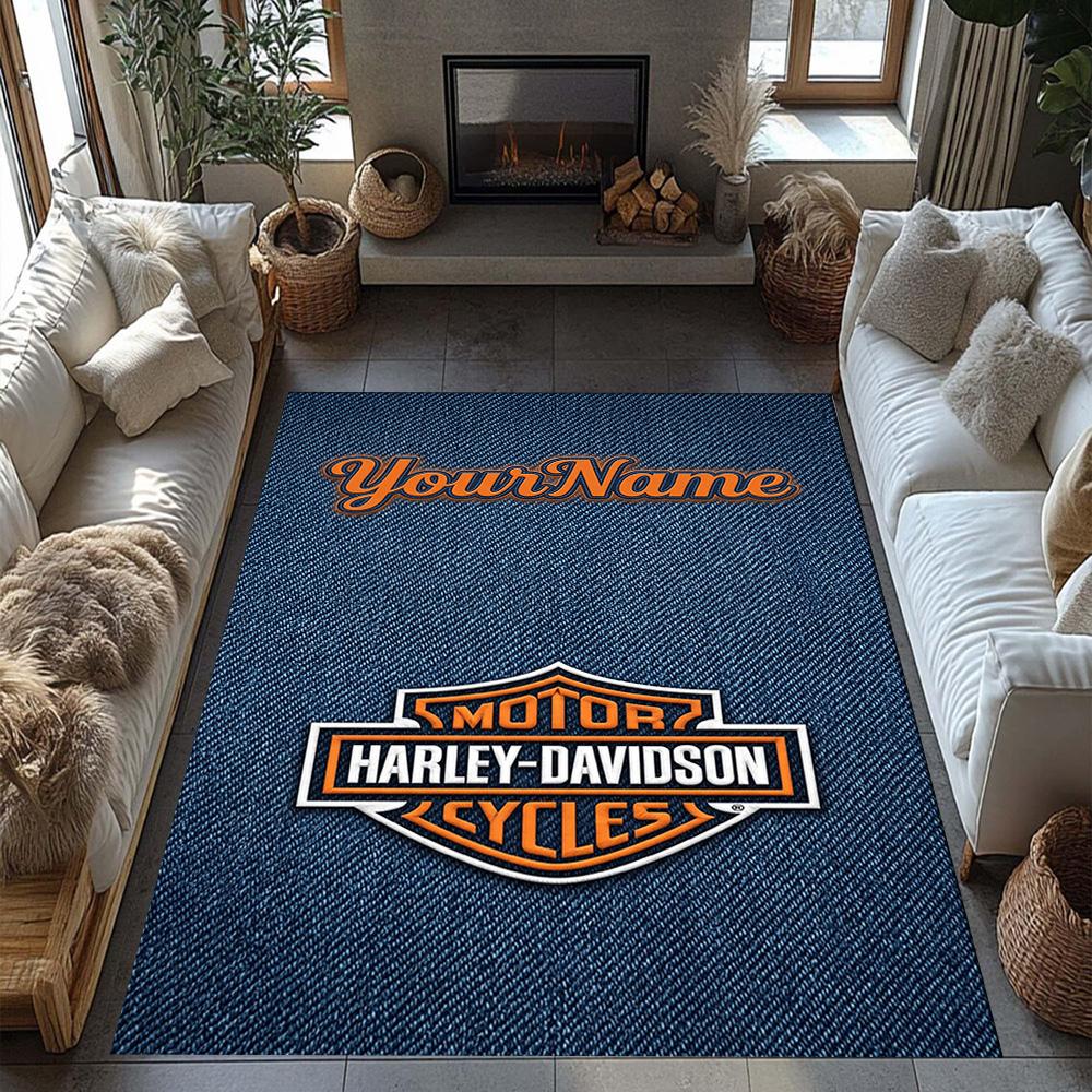 Harley-davidson Motorcycles Customize Your Name Floor Rug Office Rug Perfect for Outdoor Living Rooms Game Room Balcony Anti-slip Rug Decorate Offices