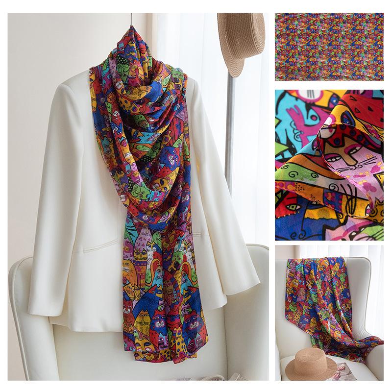 Long Strips of Silk Scarf  High-end Sense Mulberry Silk Scarf  Women's Fresh Small Floral Thin Style  Atmosphere  Big Shawl