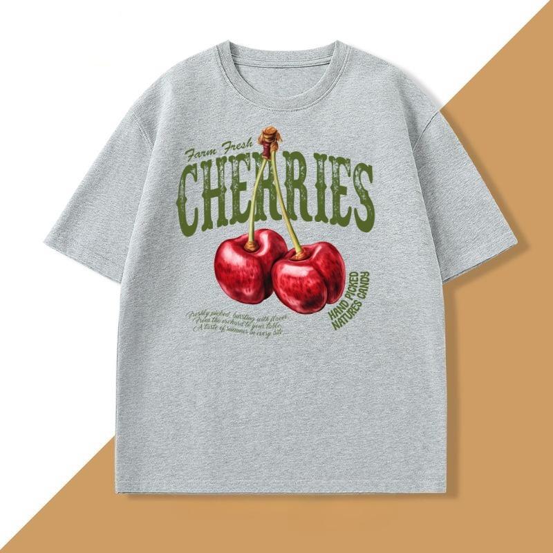 Vintage Cherry T Shirt Fruit Tshirt Summer Cotton Short Sleeve Women TShirt Cherry Lover Tee Clothes Casual Round Neck Tops