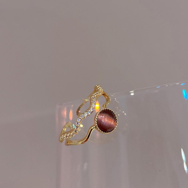 Gold Electroplated Zircon Bow Open Ring - Korean Design Luxury Jewelry