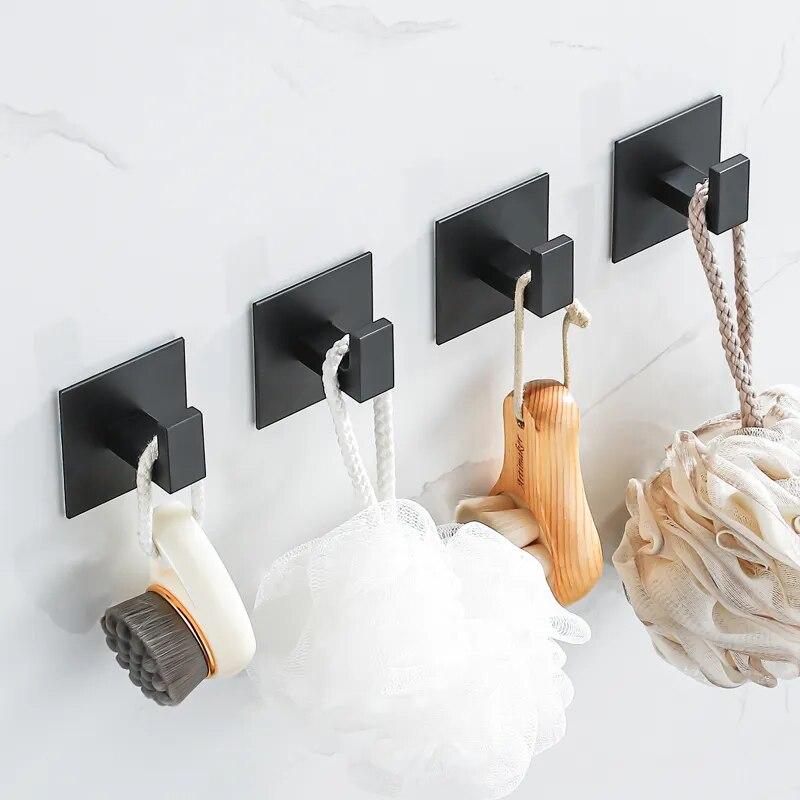 1Pcs Black Self-Adhesive Wall Hooks For Hanging Keys Clothes Hanger Door Robe Hook Coat Rack Towel Holder Bathroom Accessories