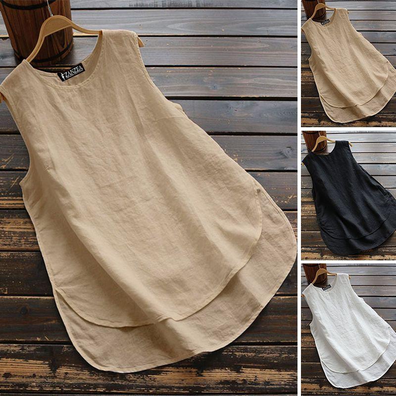 Zanzea Donna Taglie Forti Canotta Basic Senza Maniche Larga Monocolore Per Comfort Stilosa in Estate