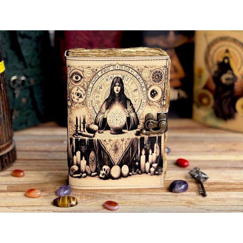 Handmade leather journal Blank Spell grimoire notebook third eye journal Antique Wiccan witch Notebook traveling sketchbook