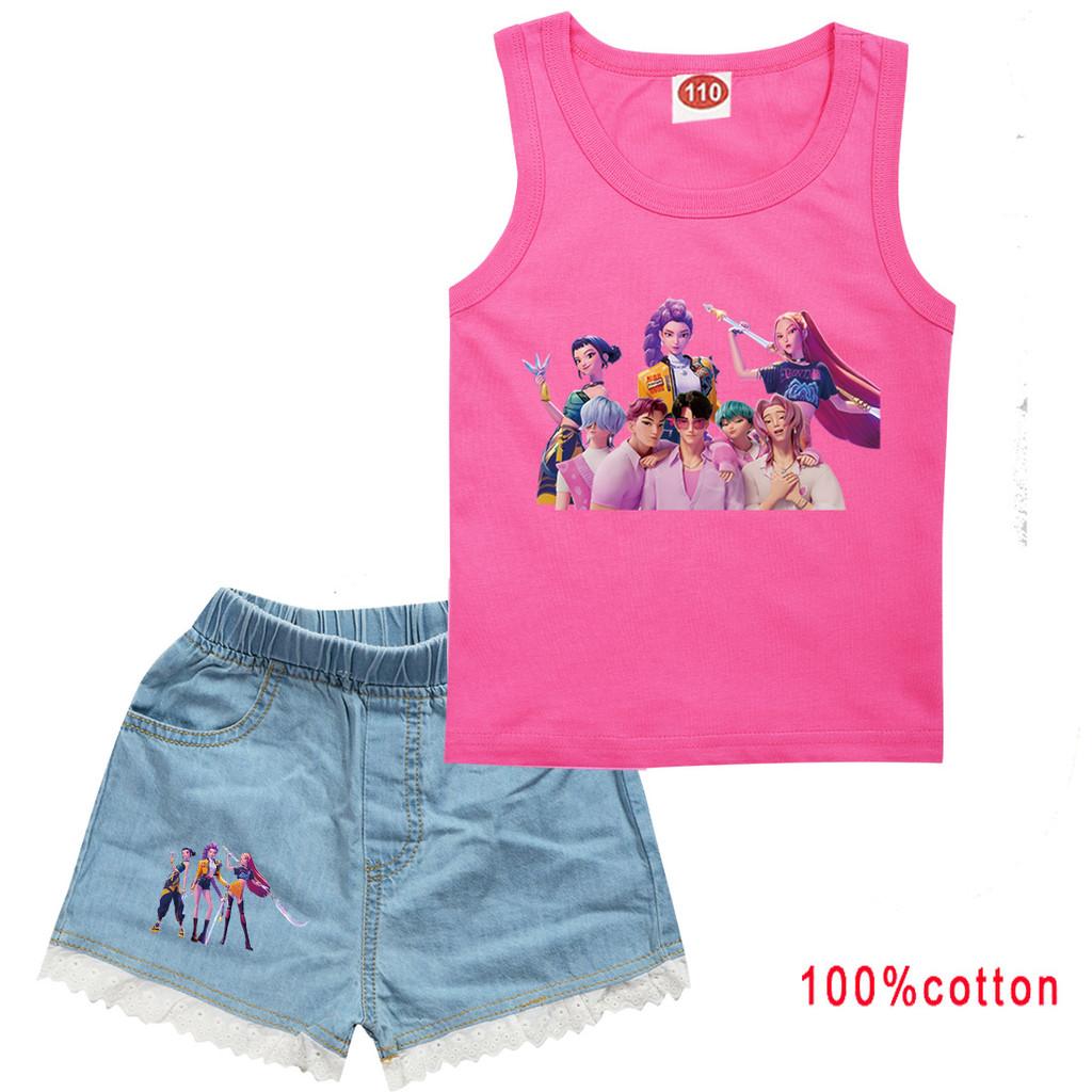 Bambina Ragazza Anime Cartone Animato Super Star Rumi Zoey Mira Cantante POP Stampa Casual Senza Maniche Canottiera Pantaloncini di Jeans Set di Vestiti