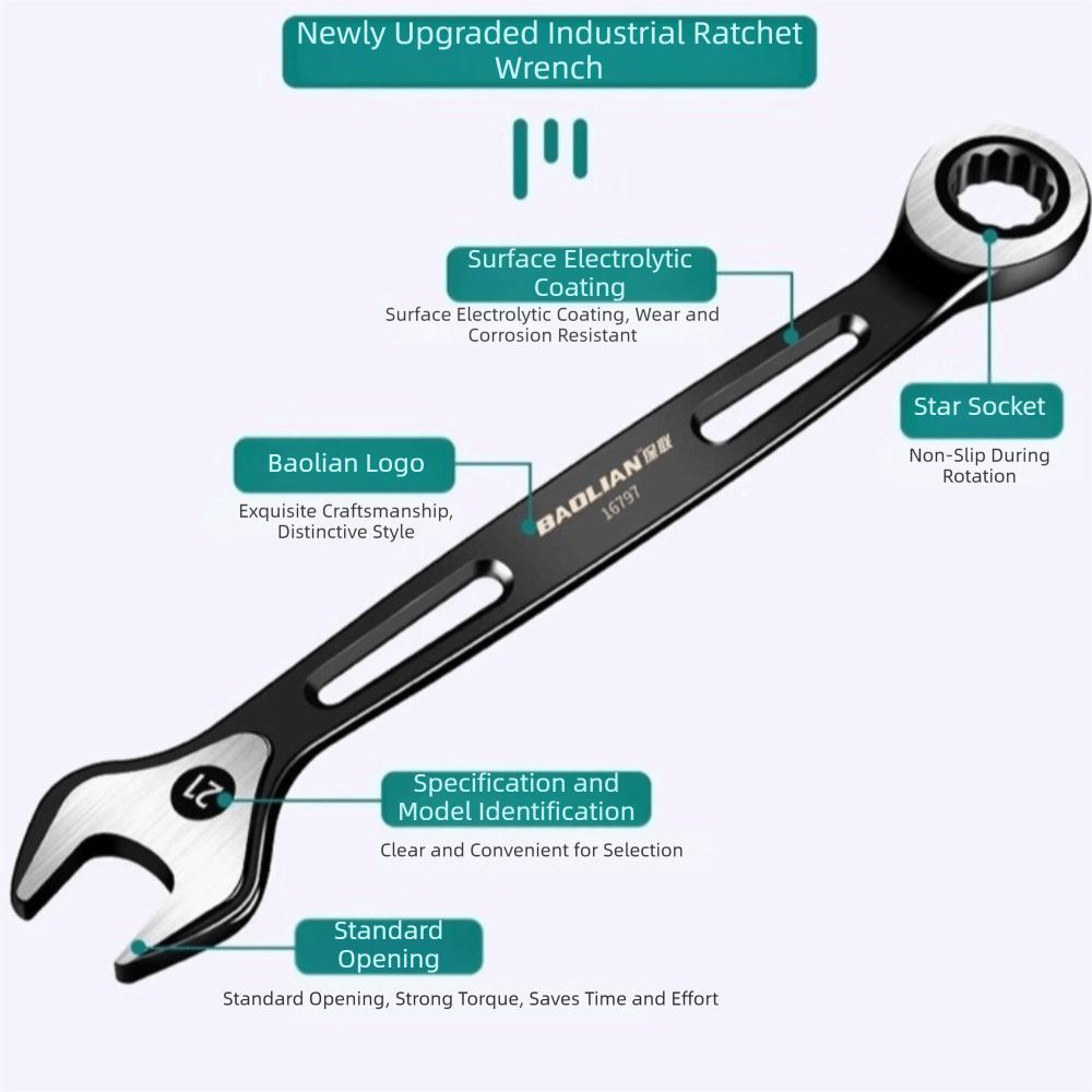 Durable 6-15mm Dual-purpose Wrench Anti Slip Labor-saving Combination Ratchet Wrench Spanner Hand Tool