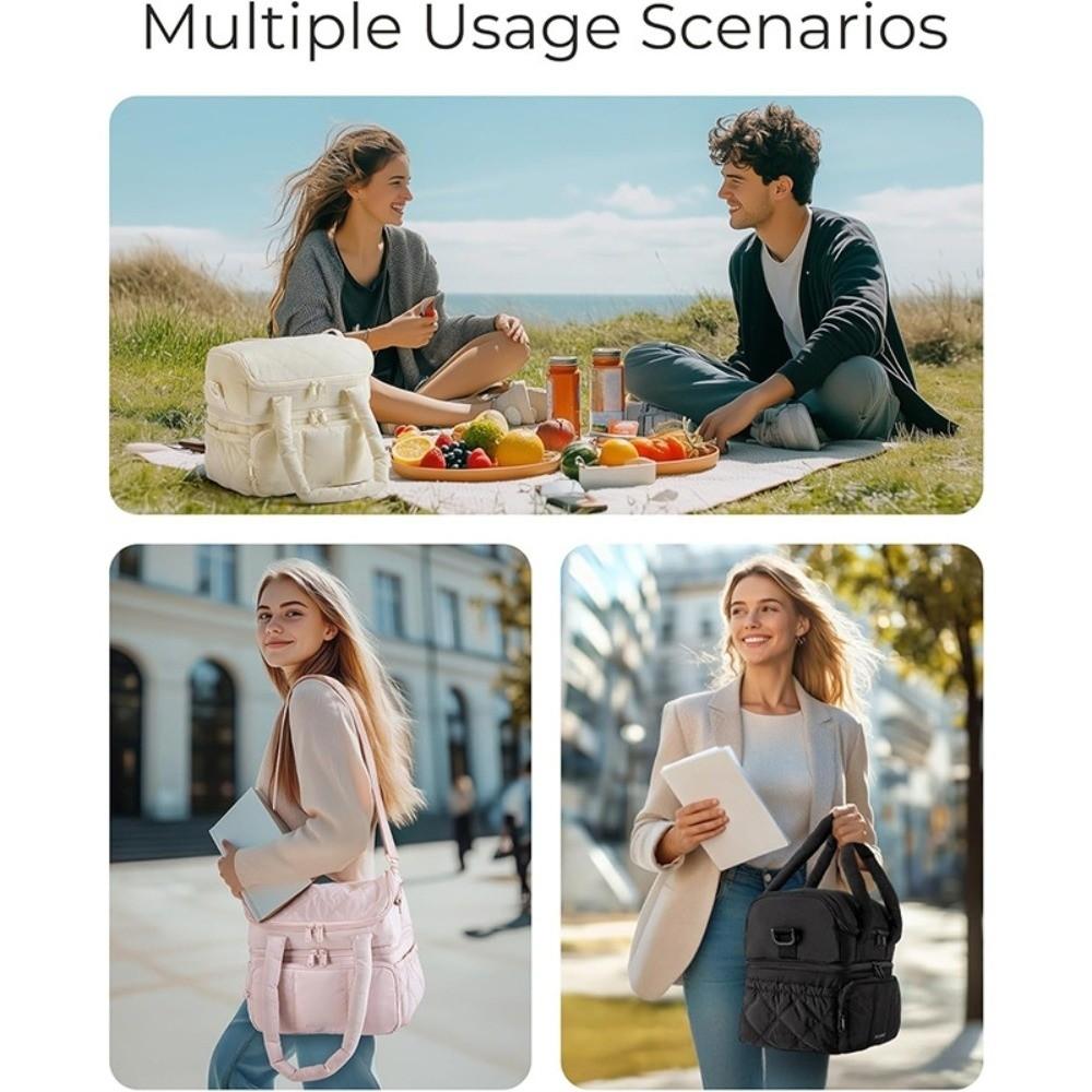 Portable Tumbler Compartment Lunch Bag Thickened Double Layer Picnic Bag Heat Preservation Large Capacity Cooler Bag Daily Use