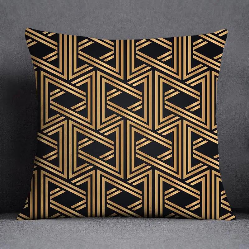 Quadratischer Kissenbezug mit geometrischem Blumenmuster in Schwarz und Gelb, dekorativer Kissenbezug für Zuhause und Büro