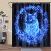 1Pc Whimsical Cat & Rose Digital Printed Shower Curtain - Vibrant Blue Polyester Fabric With Hooks, Stylish Bathroom Decor For