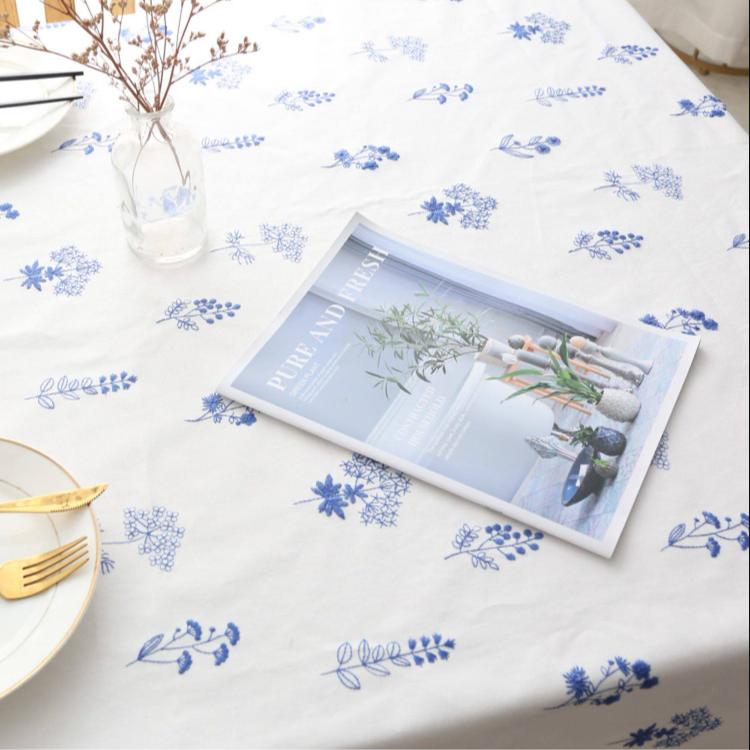 100% Cotton Embroidered Tablecloth, Floral Embroidery, Durable and Multi-Size Washable Table Cover for Party Picnic Home Decor, Wedding and Kitchen