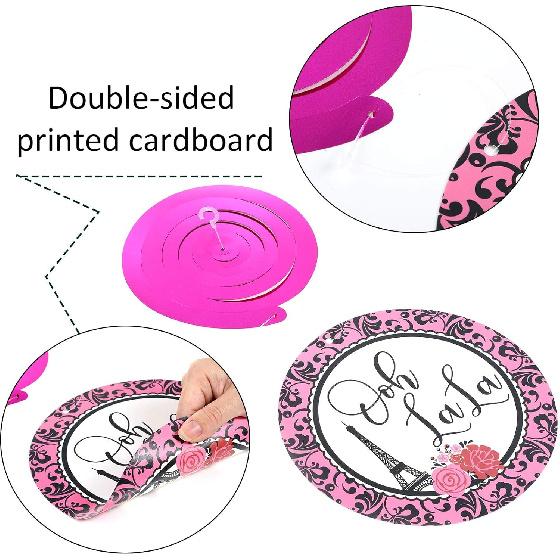30 Pieces Paris Party Hanging Swirls Decorations, Pink Paris Eiffel Tower High Heels Ooh La La Card Hanging Metallic Foil Streamers Decor Kid Boy