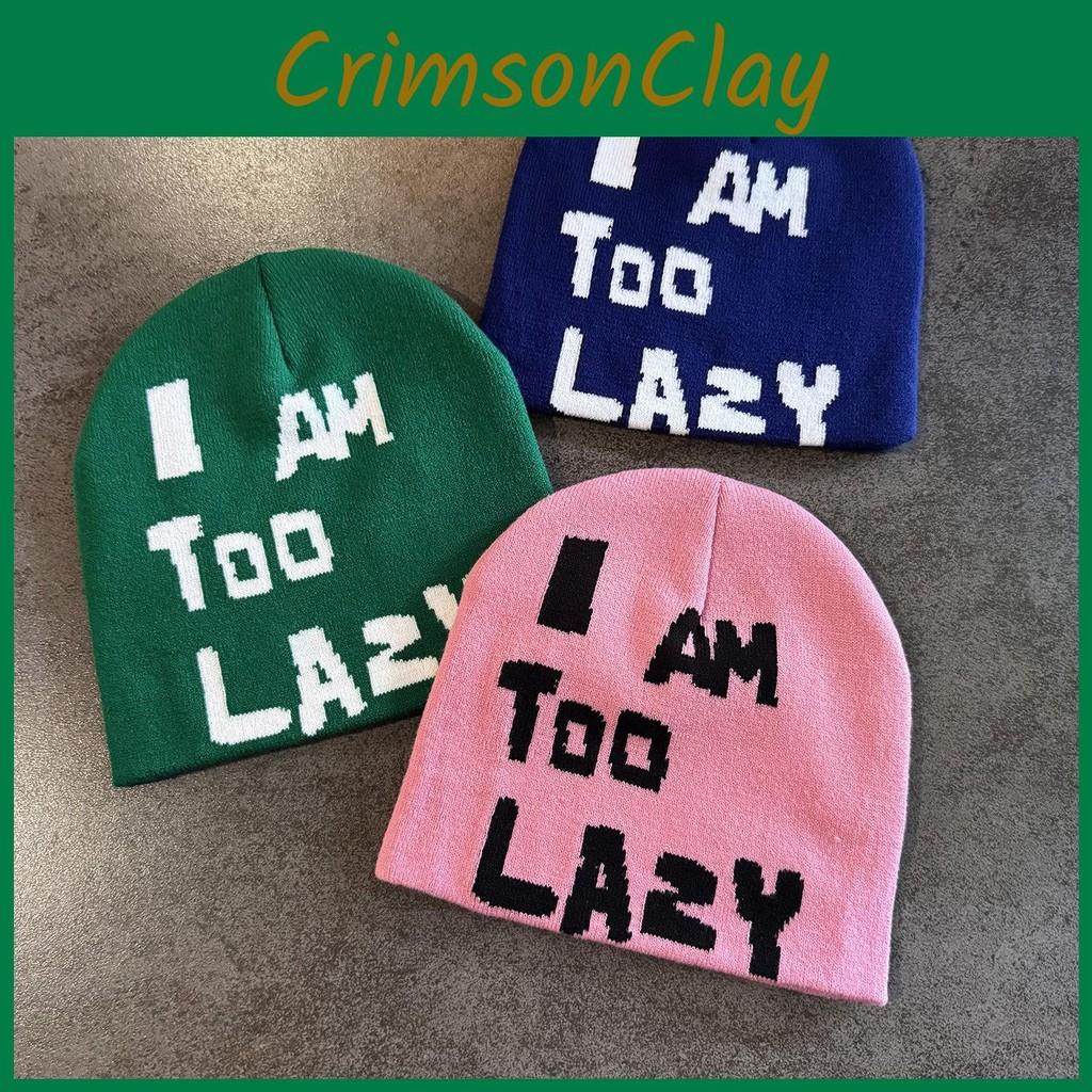 I Letter Am Too Lazy Embellishment Retro Streetwear Warm Wool Hat Couples Knit