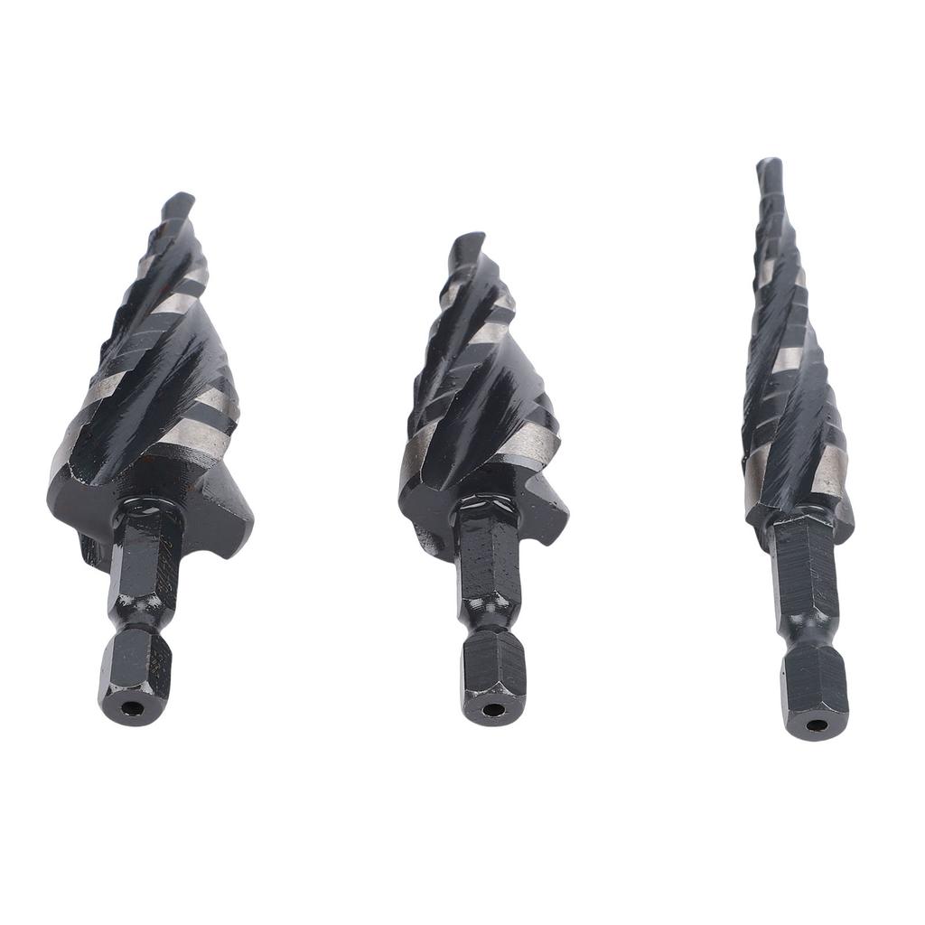 3PCS Spiral Step Drill Bit Set High Speed Steel Hex Shank 4 Flute Bits for Metal Aluminum Wood Plastic 1 8 1 2 1 4 3 4