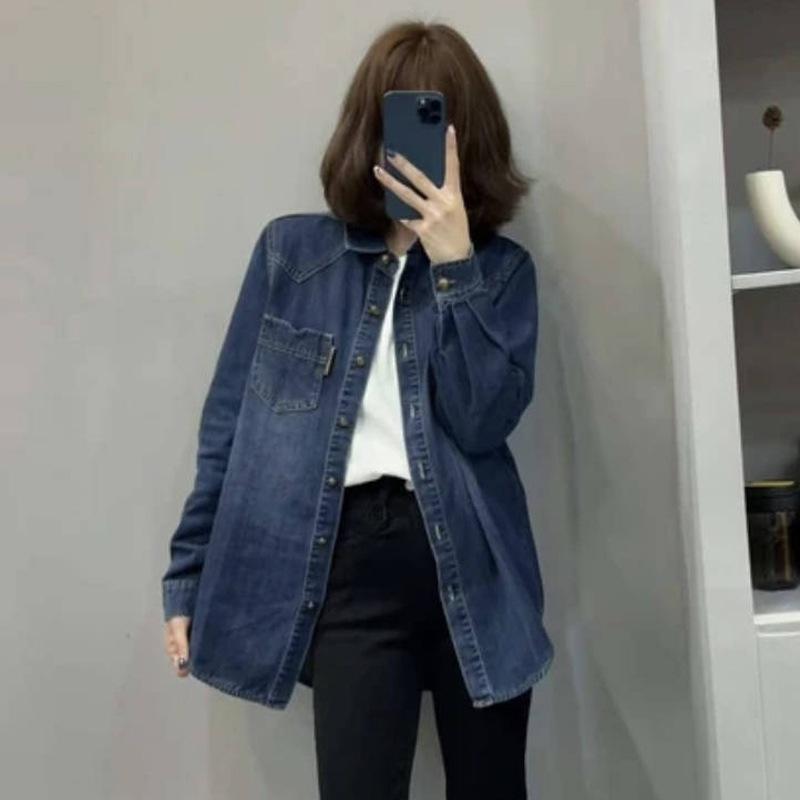 Cowboy Shirt Women's Spring Loose Stacked Tops Casual Cardigan Shirt Jacket