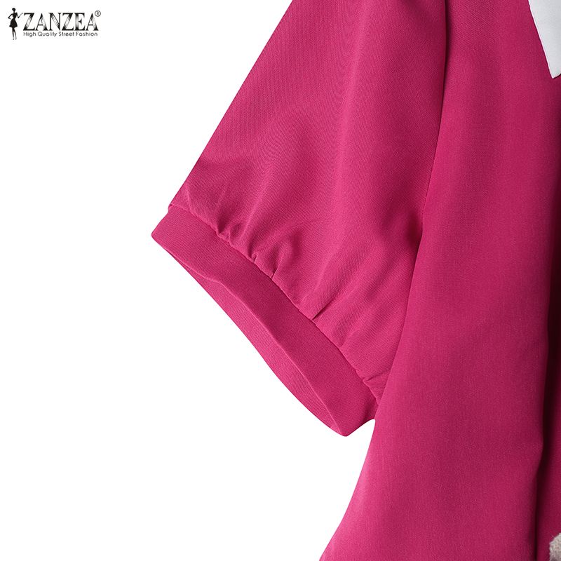 ZANZEA Women Casual Turn Down Collar Summer Short Sleeve Dress