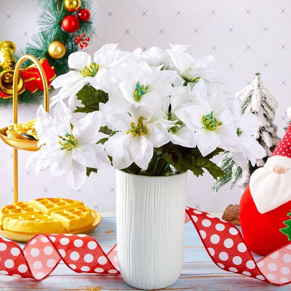7 Köpfe Weihnachten Künstliche Poinsettia Blumen Faux Poinsettia Busch Sträuße