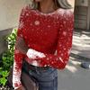 Women's Casual Christmas Print Long Sleeve Ribbed Neck Top