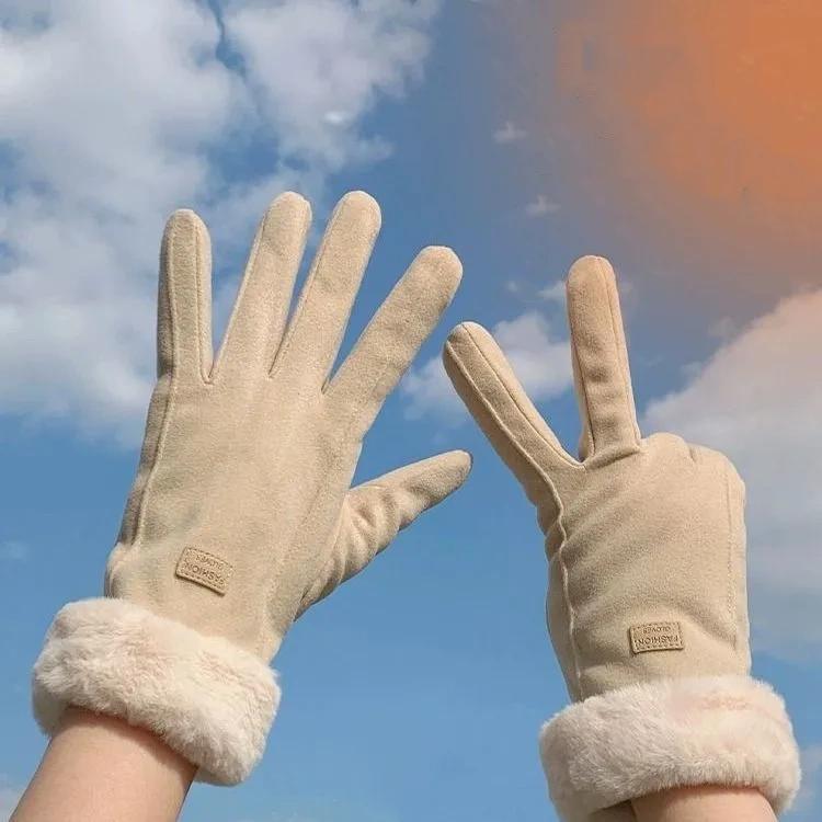 Gloves Ladies Winter Plus Velvet Thickening Riding Cold-proof Driving Electric Car Winter Touch Screen Warm Gloves