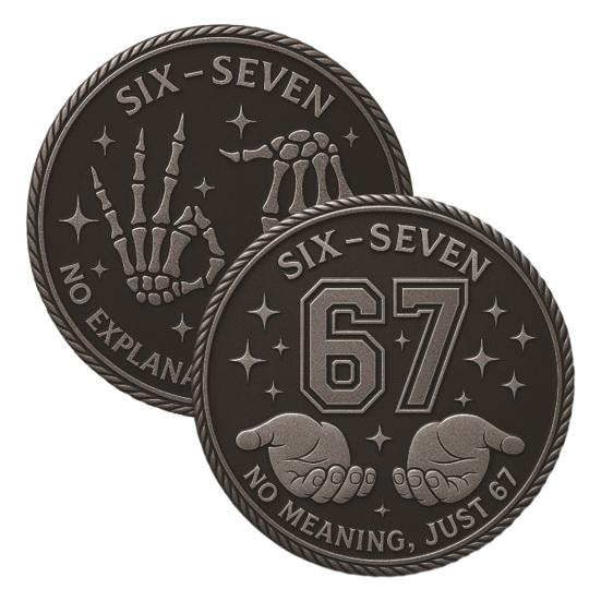 6-7 Meme Coin Funny Six Seven Collectible Coin Double Side Challenge Coin with Star And Hand Design No Meaning Just 67 Novelty Coin for Adult Teen