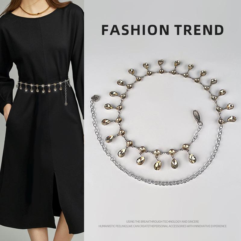 Belly Dance Waist Chain Accessories Skirt Fashionable Rhinestone Tassel High-end Crystal Metal Chain Belt for Women