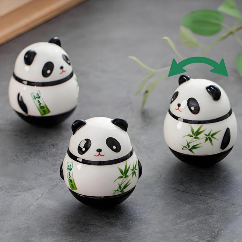 1 Pc Japanese Ceramic Panda Doll Crafts Panda Tumbler Toy Lucky Charm Fortune Ornament Landscape Home Office Desk Decor